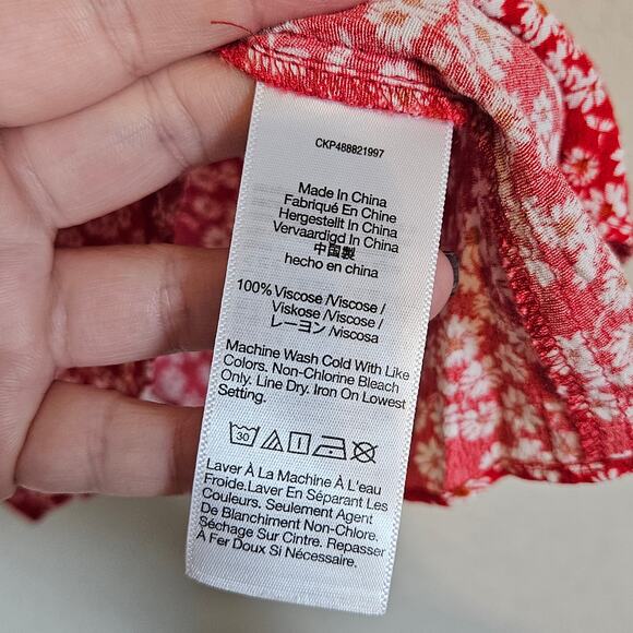 Madewell V-Neck Cami Tank Floral Red Ditzy Women's Size 2 Summer Casual Vacation - Picture 7 of 9